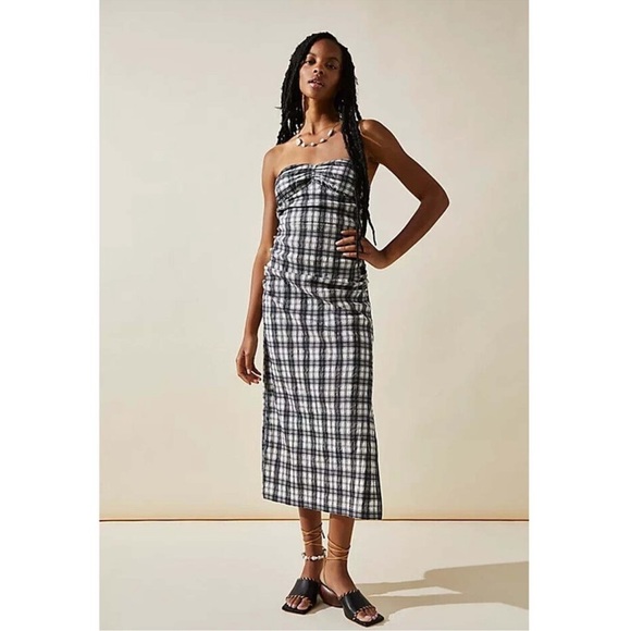 NWT Free People Endless Summer Brandie Plaid Midi Dress Tube Natural Combo - Picture 4 of 11